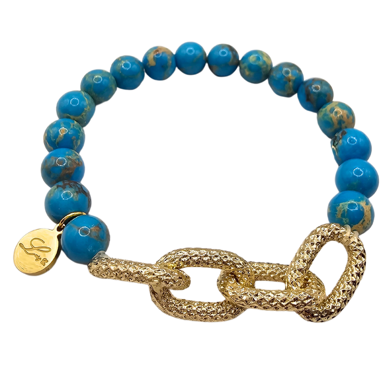 Big Gold Alloy Chain with Natural Jasper Stone Beads Bracelet