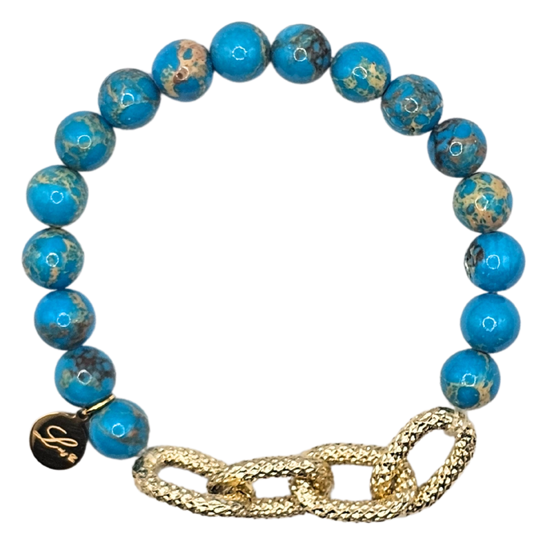 Big Gold Alloy Chain with Natural Jasper Stone Beads Bracelet