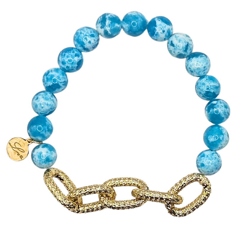 Big Gold Alloy Chain with Natural Jasper Stone Beads Bracelet