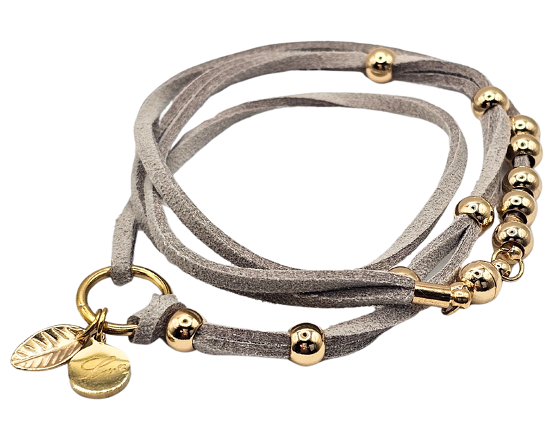 String Cord Leather Double Wrap Beaded Magnetic Clasp Bracelet