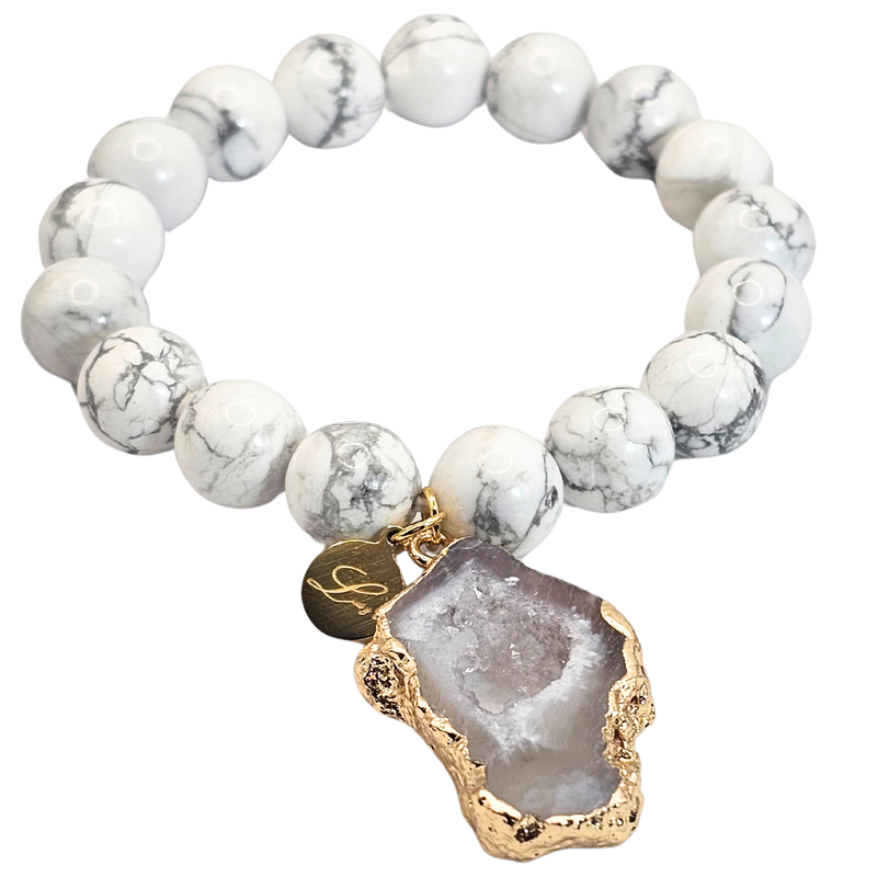 Natural Agate Stone Bracelet with Druzy Geode Agate Slice Charm Bracelets