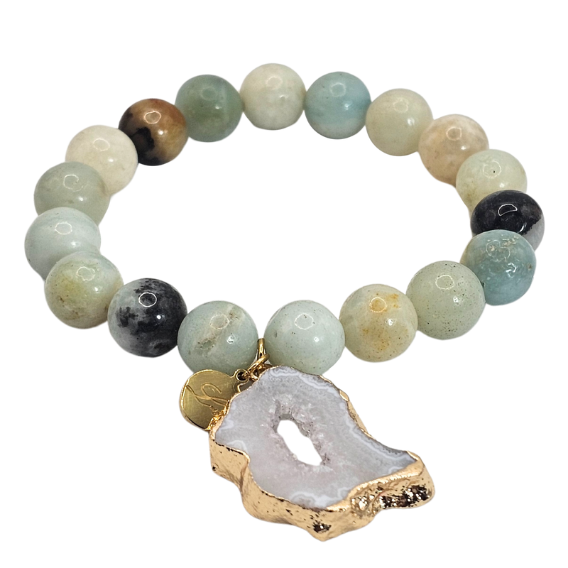 Natural Agate Stone Bracelet with Druzy Geode Agate Slice Charm Bracelets