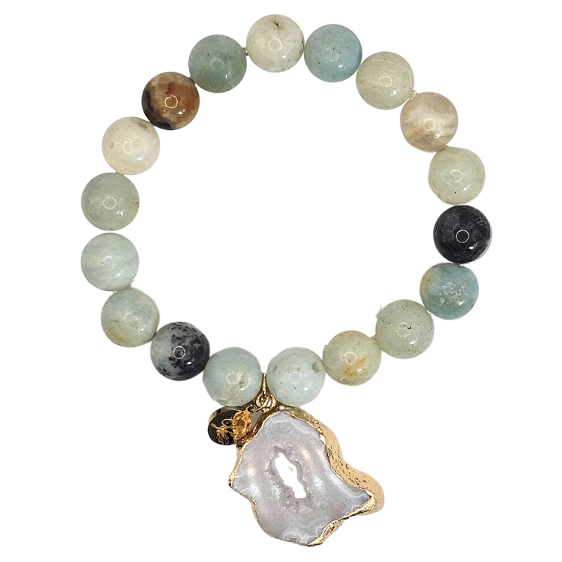 Natural Agate Stone Bracelet with Druzy Geode Agate Slice Charm Bracelets