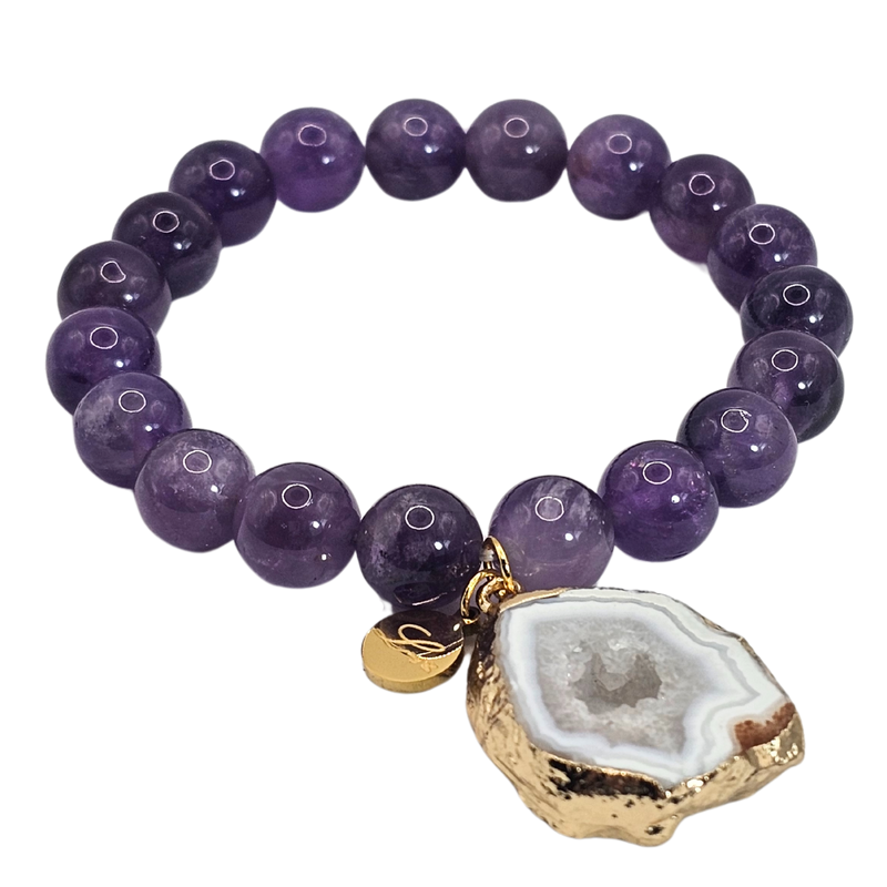 Natural Agate Stone Bracelet with Druzy Geode Agate Slice Charm Bracelets