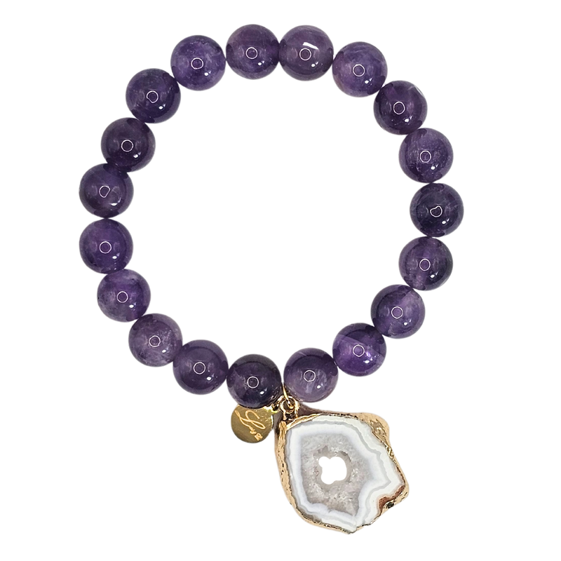 Natural Agate Stone Bracelet with Druzy Geode Agate Slice Charm Bracelets