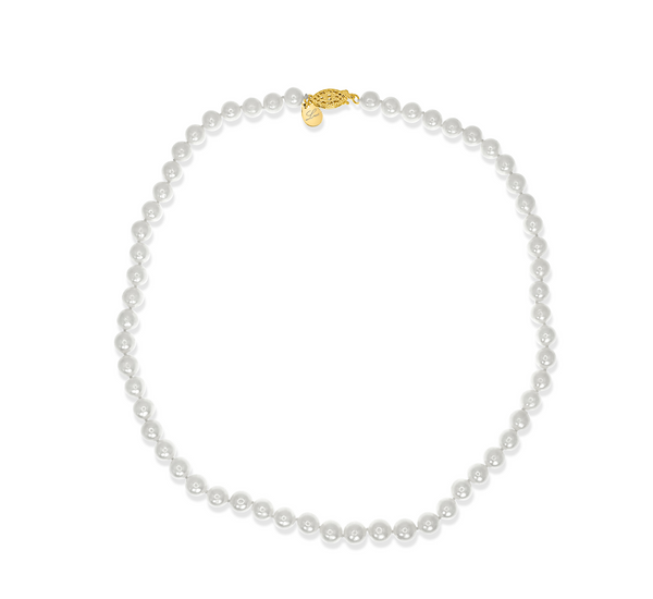 AAAA 7-8mm Akoya White Pearl Necklace 18 inches 14k Gold Clasp